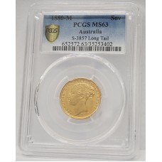 AUSTRALIA 1880 . ONE 1 SOVEREIGN . GOLD . MELBOURNE